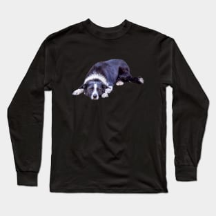 Border Collie Lying Down Playing Fetch Long Sleeve T-Shirt